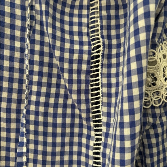 Made in Italy blue gingham crochet long sleeve top size Large shirt - Picture 3 of 11
